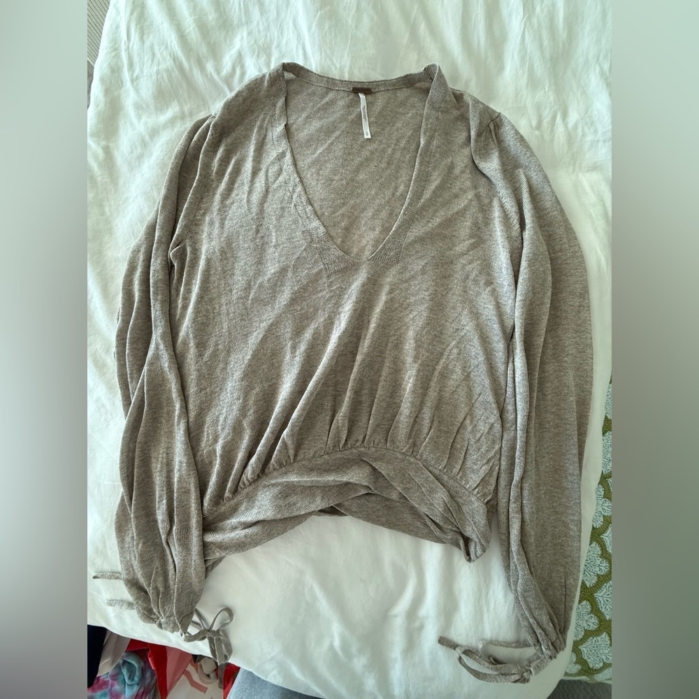 Free People Beige V-Neck Sweater